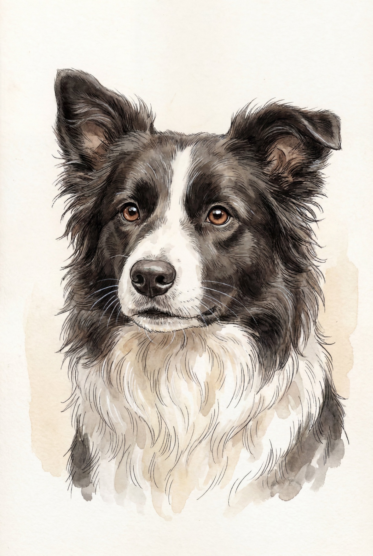 Akvarellportrett av border collie