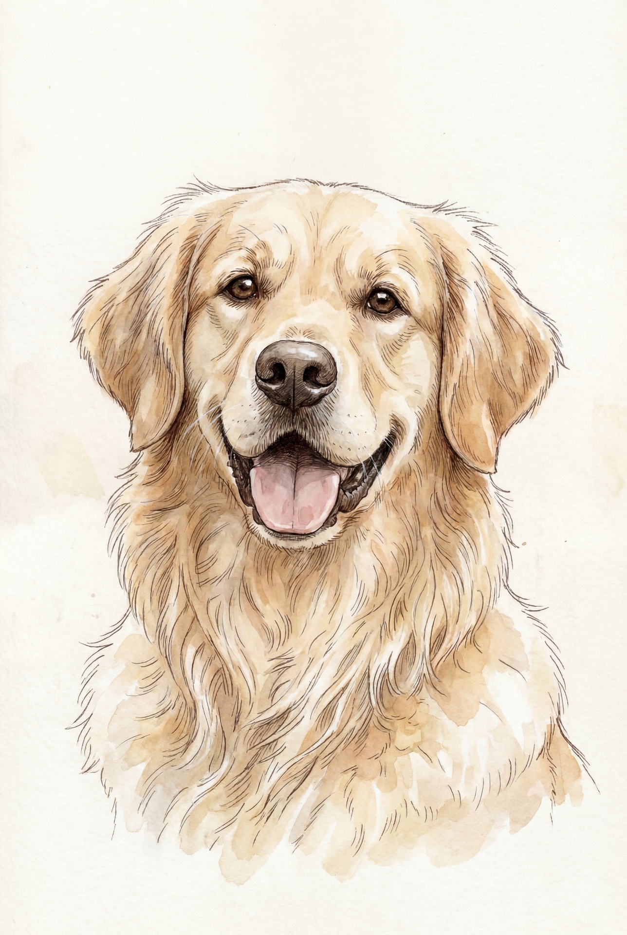 Akvarellportrett av golden retriever